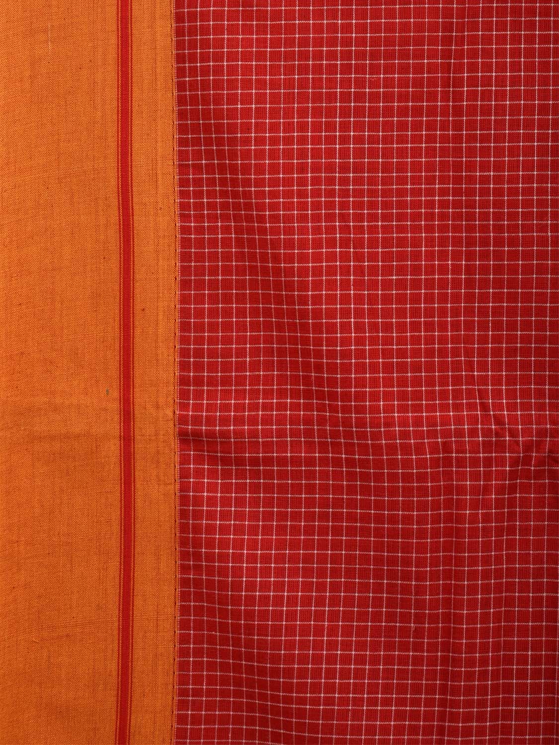 Red ilkal Cotton Handloom Saree with Checks Design No Blouse - Global Threads | Swadesiicart