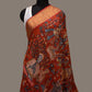 Red Kalamkari Hand Painted Kanchipuram Silk Handloom Dupatta with Dashavatar Design - Global Threads | Swadesiicart