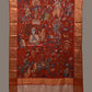 Red Kalamkari Hand Painted Kanchipuram Silk Handloom Dupatta with Dashavatar Design - Global Threads | Swadesiicart