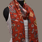 Red Kalamkari Hand Painted Kanchipuram Silk Handloom Dupatta with Dashavatar Design - Global Threads | Swadesiicart