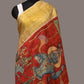 Red Kalamkari Hand Painted Kanchipuram Silk Handloom Dupatta with Krishna Design - Global Threads | Swadesiicart