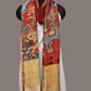 Red Kalamkari Hand Painted Kanchipuram Silk Handloom Dupatta with Krishna Design - Global Threads | Swadesiicart
