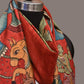 Red Kalamkari Hand Painted Kanchipuram Silk Handloom Dupatta with Krishna Design - Global Threads | Swadesiicart