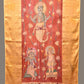 Red Kalamkari Hand Painted Kanchipuram Silk Handloom Dupatta with Lotus and God Design - Global Threads | Swadesiicart