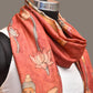 Red Kalamkari Hand Painted Kanchipuram Silk Handloom Dupatta with Lotus and God Design - Global Threads | Swadesiicart