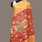 Red Kalamkari Hand Painted Kanchipuram Silk Handloom Dupatta with Lotus and God Design - Global Threads | Swadesiicart