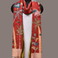 Red Kalamkari Hand Painted Kanchipuram Silk Handloom Dupatta with Mountains and Birds Design - Global Threads | Swadesiicart