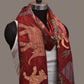 Red Kalamkari Hand Painted Kanchipuram Silk Handloom Dupatta with Village Design - Global Threads | Swadesiicart