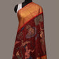 Red Kalamkari Hand Painted Kanchipuram Silk Handloom Dupatta with Village Design - Global Threads | Swadesiicart