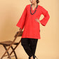 BohoJazz Red Threadwork Kurti with Black Harem Pants Co-ord Set - Swadesiicart