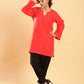 BohoJazz Red Threadwork Kurti with Black Harem Pants Co-ord Set - Swadesiicart