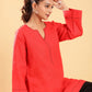 BohoJazz Red Threadwork Kurti with Black Harem Pants Co-ord Set - Swadesiicart