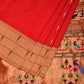 Red Paithani Silk Handloom Saree with Triple Muniya Border Saree - Global Threads | Swadesiicart