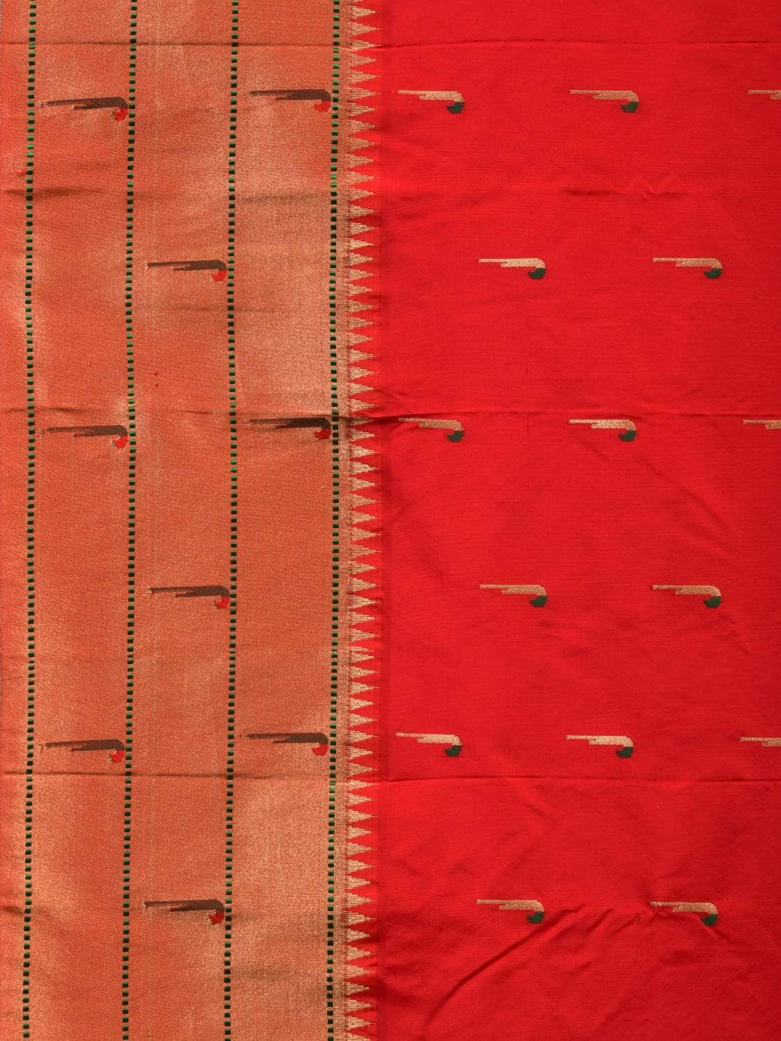 Red Paithani Silk Handloom Saree with Triple Muniya Border Saree - Global Threads | Swadesiicart