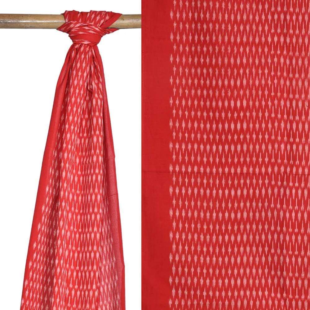 Red Pochampally Ikat Cotton Handloom Stole with Arrowhead Design - Global Threads | Swadesiicart