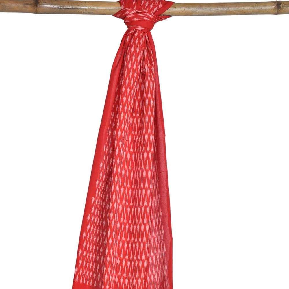 Red Pochampally Ikat Cotton Handloom Stole with Arrowhead Design - Global Threads | Swadesiicart