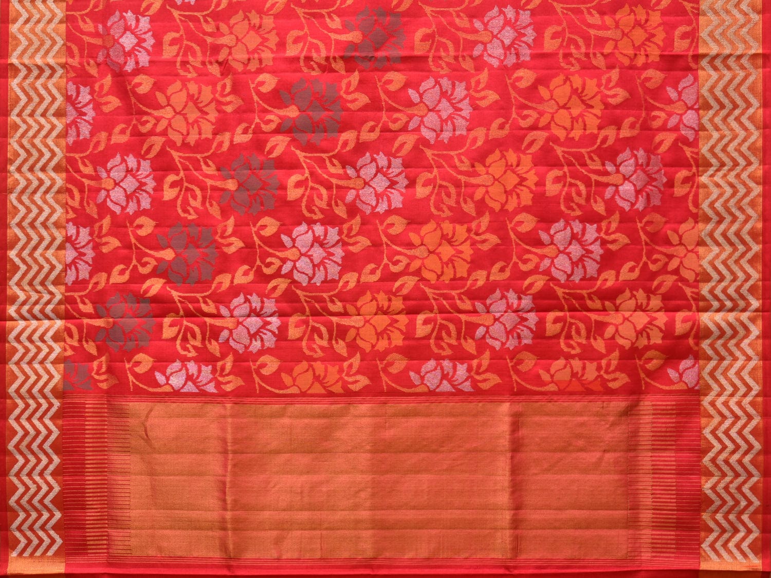 Red Uppada Silk Handloom Saree with All Over Floral Design - Global Threads | Swadesiicart