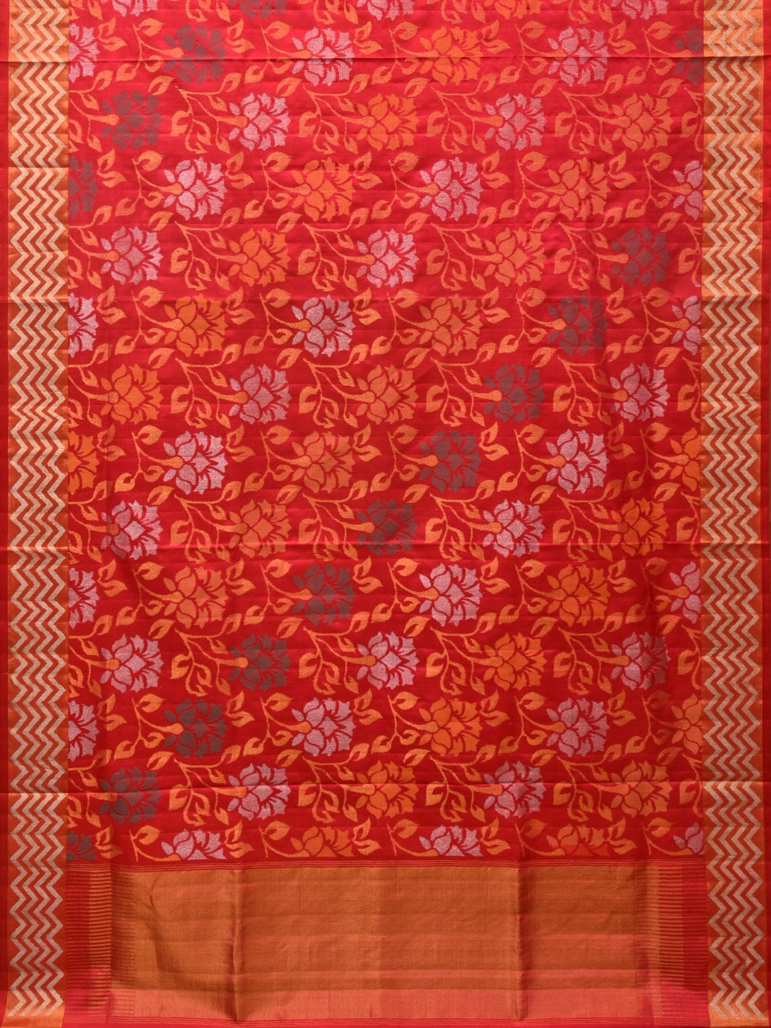 Red Uppada Silk Handloom Saree with All Over Floral Design - Global Threads | Swadesiicart