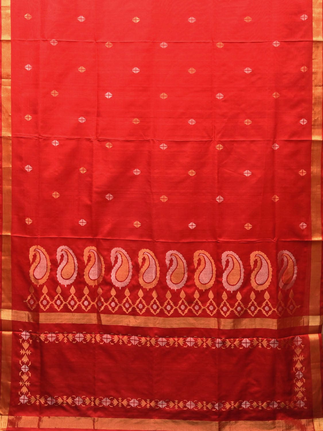 Red Uppada Silk Handloom Saree with Mango Pallu Design - Global Threads | Swadesiicart