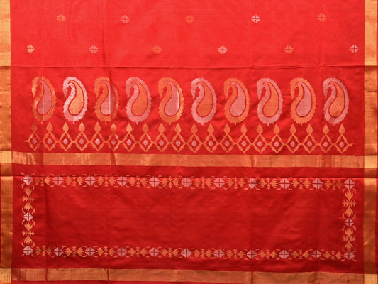 Red Uppada Silk Handloom Saree with Mango Pallu Design - Global Threads | Swadesiicart