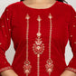 Yufta Red Velvet Embroidered Co-Ord Set With Cotton Lining - Swadesiicart