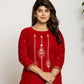 Yufta Red Velvet Embroidered Co-Ord Set With Cotton Lining - Swadesiicart