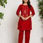 Yufta Red Velvet Embroidered Co-Ord Set With Cotton Lining - Swadesiicart