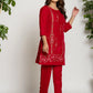 Yufta Pink Velvet Embroidered Tunic Co-Ord Set With Cotton Lining - Swadesiicart