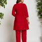 Yufta Pink Velvet Embroidered Tunic Co-Ord Set With Cotton Lining - Swadesiicart