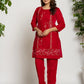 Yufta Pink Velvet Embroidered Tunic Co-Ord Set With Cotton Lining - Swadesiicart