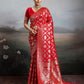 Anaita Red Silk Blend Woven Saree With Blouse