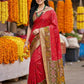 Anaita Red Pochampally Silk Woven Saree With Blouse
