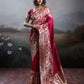 Anaita Red Silk Blend Woven Saree With Blouse