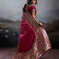 Anaita Red Silk Blend Woven Saree With Blouse