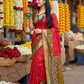 Anaita Red Pochampally Silk Woven Saree With Blouse