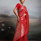 Anaita Red Silk Blend Woven Saree With Blouse