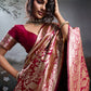 Anaita Red Silk Blend Woven Saree With Blouse