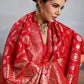 Anaita Red Silk Blend Woven Saree With Blouse