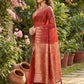 Anaita Red Linen Woven Work Saree With Blouse