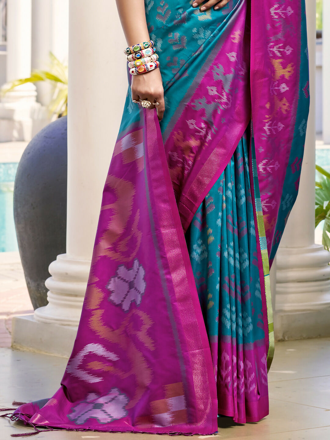 Shree Shyam Fashion Pochampalli Silk Sky Blue Saree