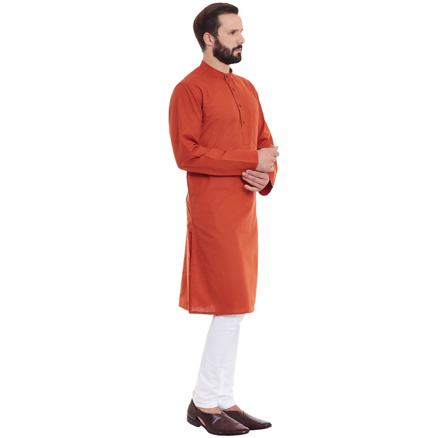 Even Apparels Orange Pure Cotton Men's Kurta With Band Collar | Swadesiicart