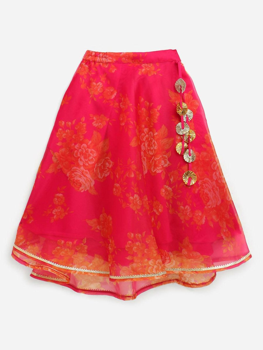 Ahalyaa Pink Organza Digital Print Kids Lehenga Choli For Girls | Swadesiicart