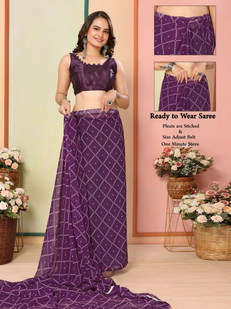 Purple Georgette Designer Printed Ready To Wear Saree - Elite | Swadesiicart