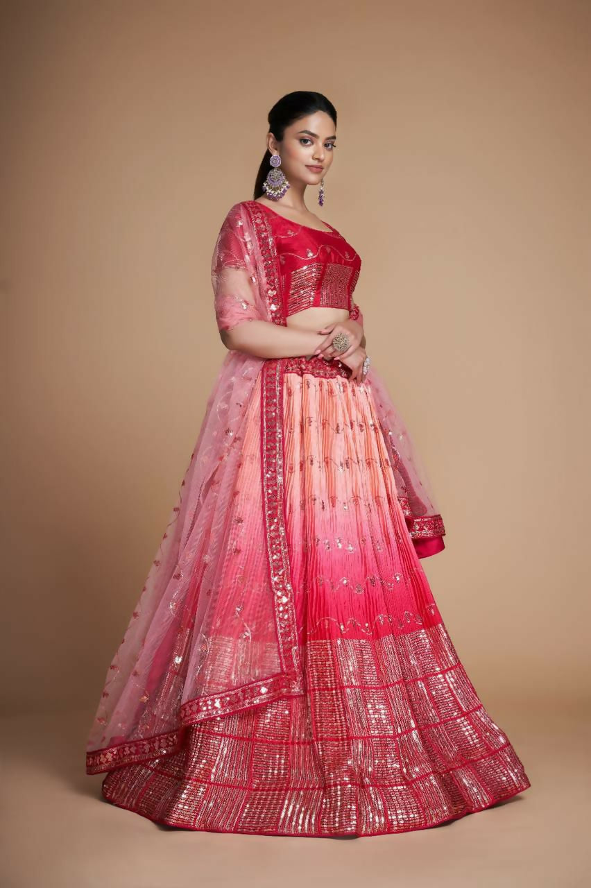 Jyoti Fashion Women's Coral Heavy Chinon Sequins Embroidered Designer Lehenga Choli Set | Swadesiicart