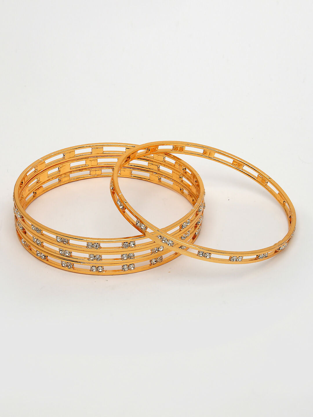 NVR Women's Set of 4 Gold-Polished CZ Stone-Studded Bangles - Swadesiicart