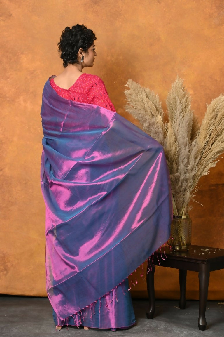 Very Much Indian Fusion Cotton Tissue Shimmer Saree - Dual Tone Purple | Swadesiicart