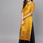 Ahalyaa Women's Mustard Poly Silk Printed Kurta Skirt Set With Dupatta | Swadesiicart