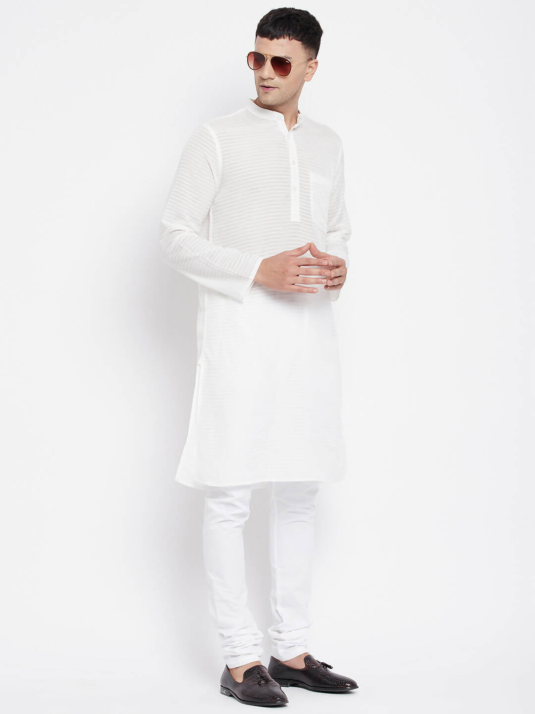 Even Apparels Pure Cotton Men's Kurta With Band Collar in White Color | Swadesiicart