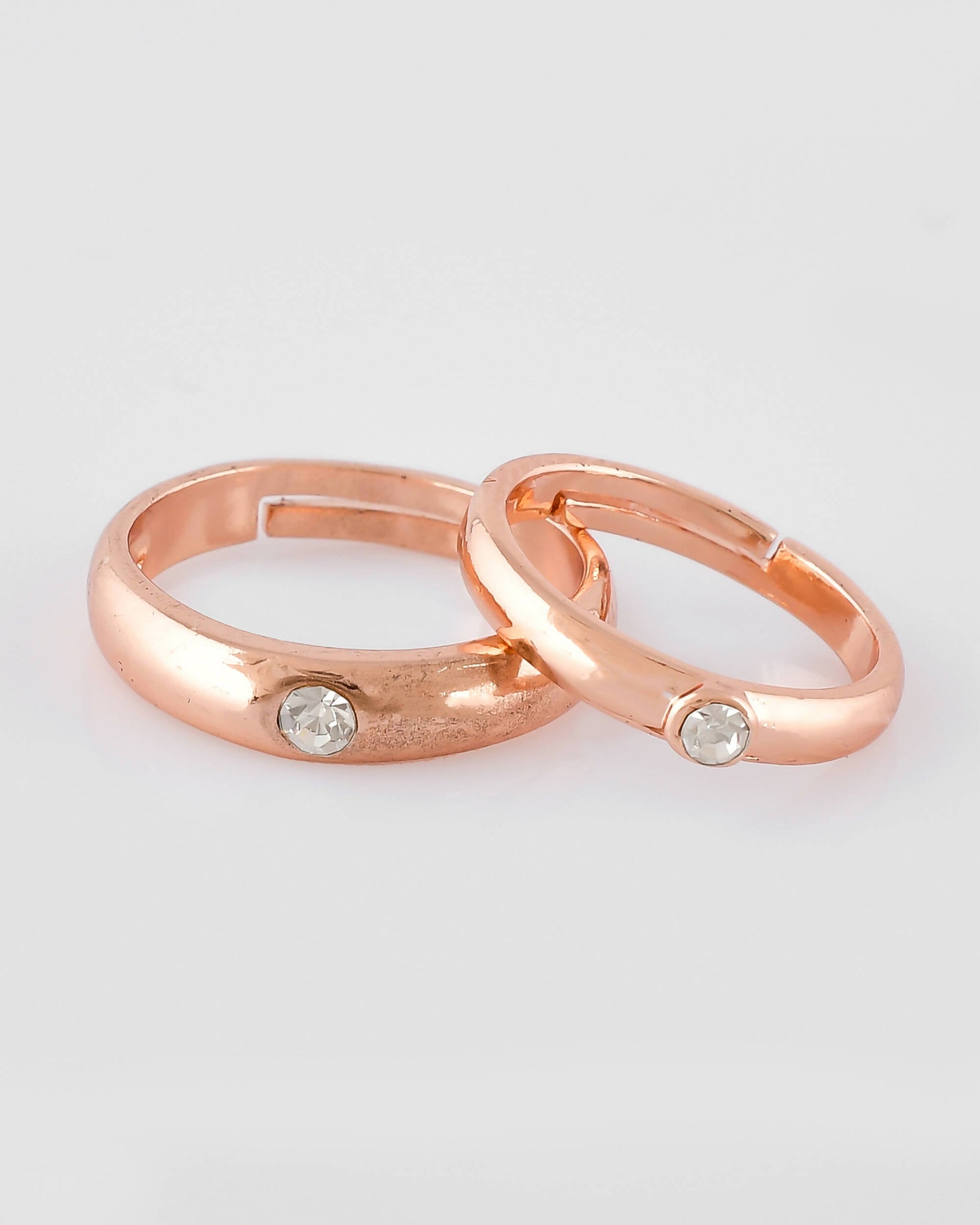 VOJ Stainless Steel Cubic Zirconia Gold-Polished Adjustable Couple Ring Set | Swadesiicart