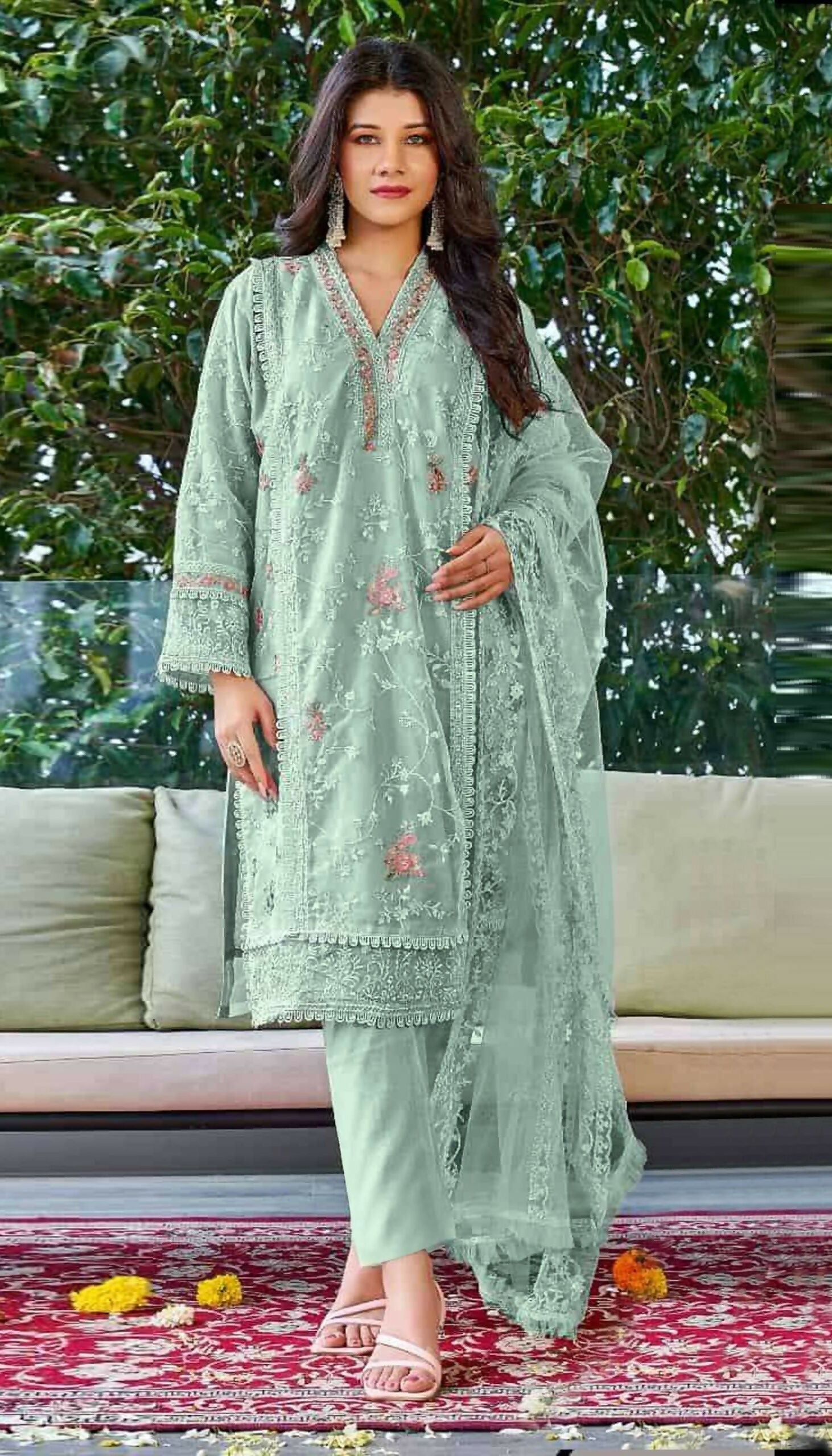 Anaita Light_Green Embroidered Organza Stitched Salwar Suit